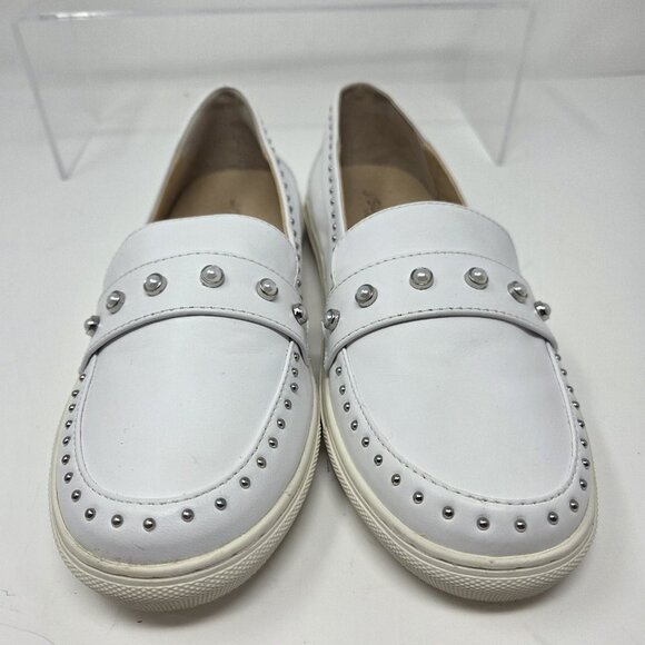 J/Slides Tennisshoes Women's 8.5 White Leather CeCe Studded Pearl Slip-On Medium - Picture 3 of 8